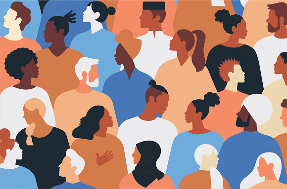 Illustration of diverse people looking different ways
