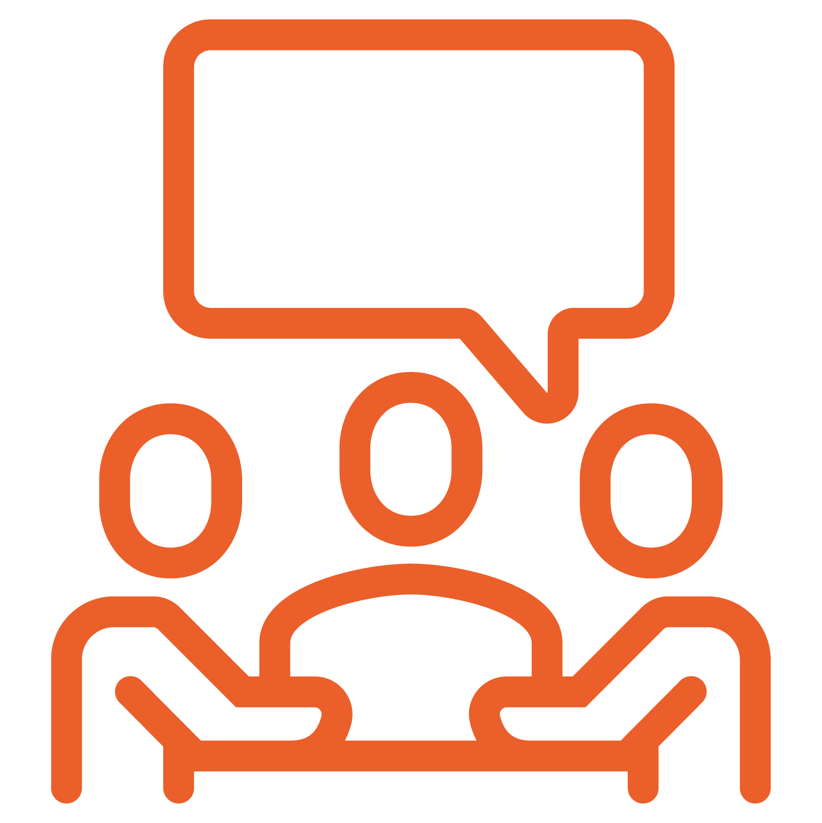 orange icon showing people talking at table