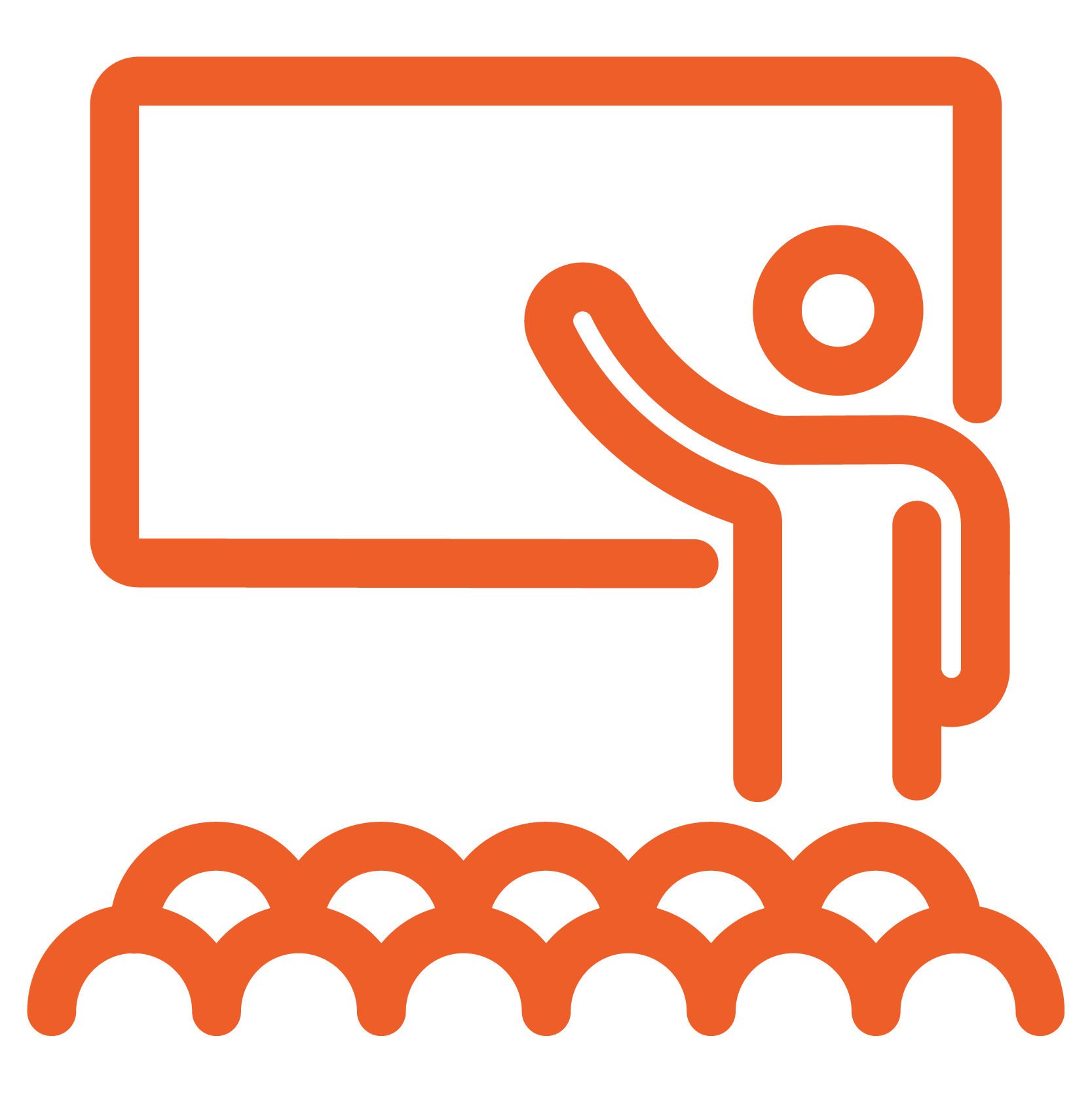 orange icon showing a presenter pointing at a screen