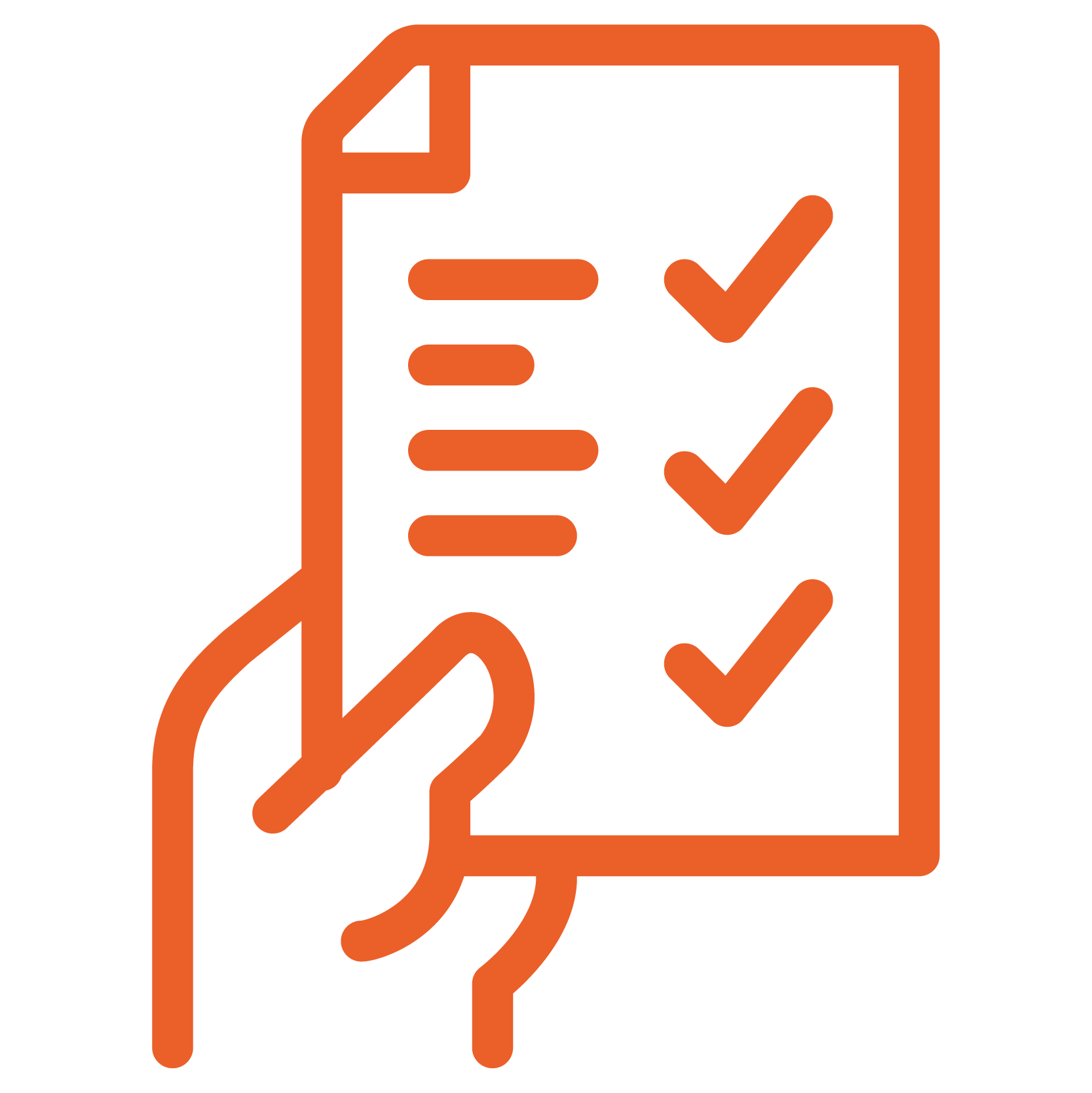 orange icon showing a hand holding a report