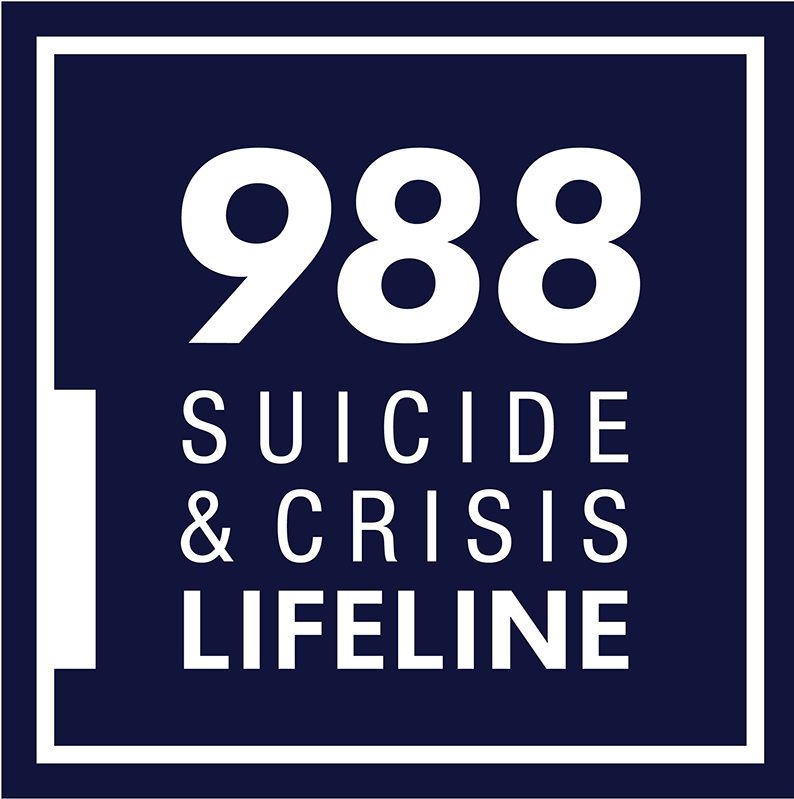 988 suicide & crisis lifeline logo in white on a navy blue background