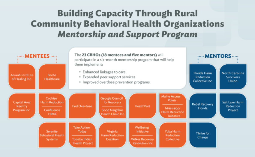 graphic of organizations participating in building capacity through rural CBHOs to prevent overdose