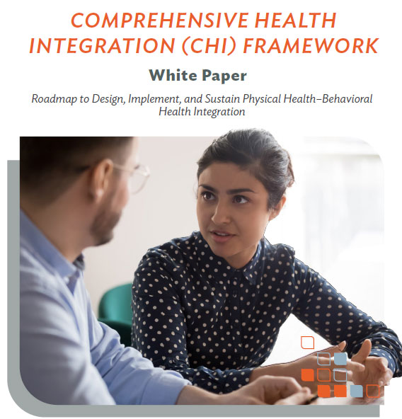 an image of the cover of the report with the title and a woman speaking to a man