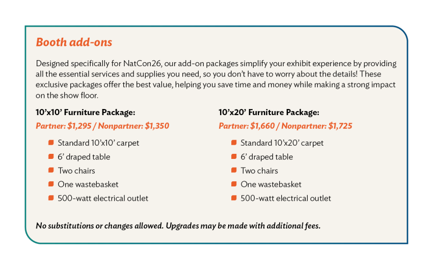 graphic showing booth add on prices