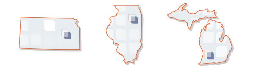 graphic of michigan, illinois, and kansas