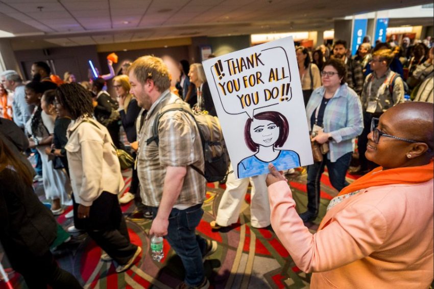 the natcon community leaves the conference through the clap line