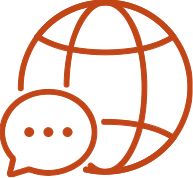 globe and talking bubble icon