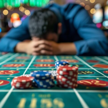 Man with head down while gambling