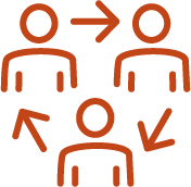 icon of three people in a triangle with arrows between them
