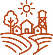 icon of a farm with a sun