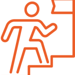 icon of a person walking up stairs to a flag